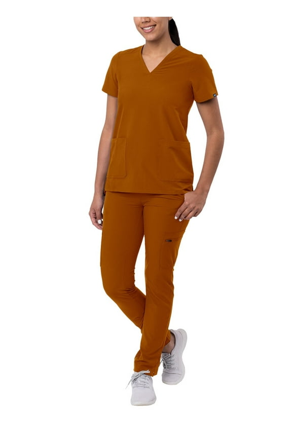 Addition Go-Basic Scrub Set For Women - Slim V-Neck Scrub Top & Skinny Cargo Scrub Pants - A9200 - Caramel - XS