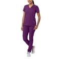 thumbnail image 1 of Adar Addition Go-Basic Scrub Set For Women - Slim V-Neck Scrub Top & Skinny Cargo Scrub Pants - A9200 - Eggplant - XS, 1 of 7
