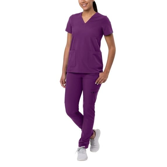 Adar Addition Go-Basic Scrub Set For Women - Slim V-Neck Scrub Top & Skinny Cargo Scrub Pants - A9200 - Eggplant - XS