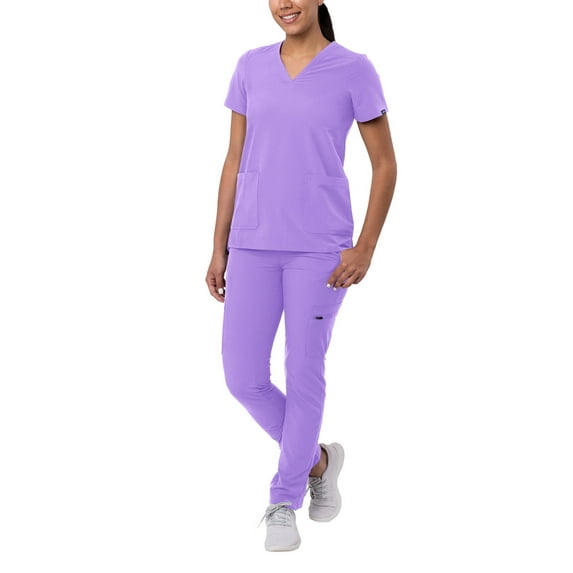 Adar Addition Go-Basic Scrub Set For Women - Slim V-Neck Scrub Top & Skinny Cargo Scrub Pants - A9200 - Lavender - 2X