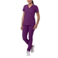 thumbnail image 1 of Adar Addition Go-Basic Scrub Set For Women - Slim V-Neck Scrub Top & Skinny Cargo Scrub Pants - A9200 - Eggplant - XL, 1 of 7