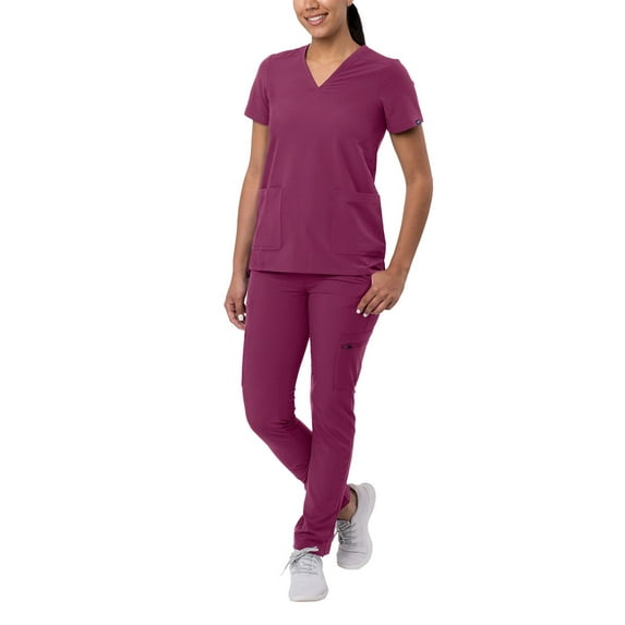 Adar Addition Go-Basic Scrub Set For Women - Slim V-Neck Scrub Top & Skinny Cargo Scrub Pants - A9200 - Wine - M