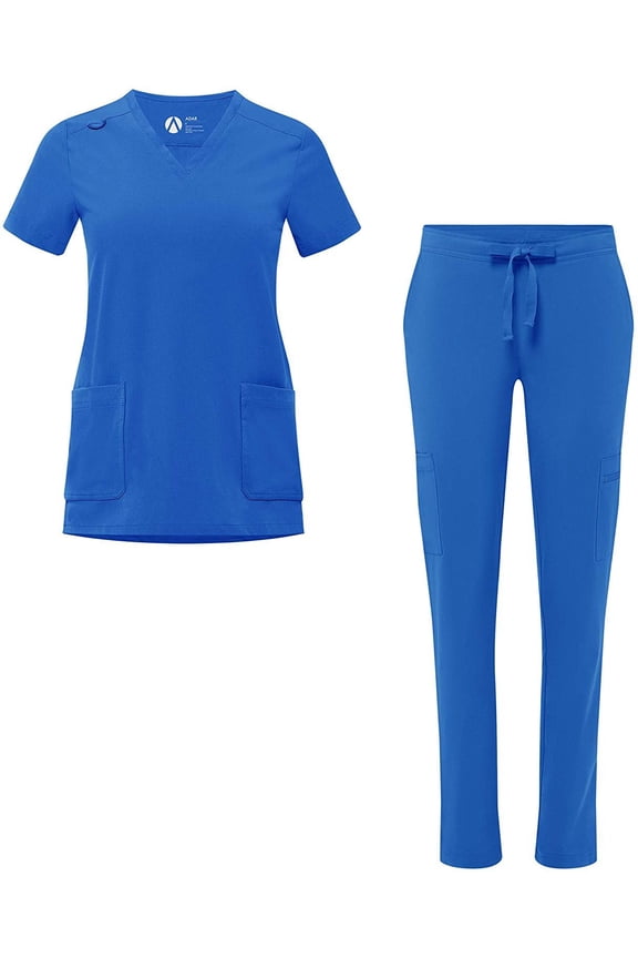 Addition Go-Basic Scrub Set For Women - Slim V-Neck Scrub Top & Skinny Cargo Scrub Pants