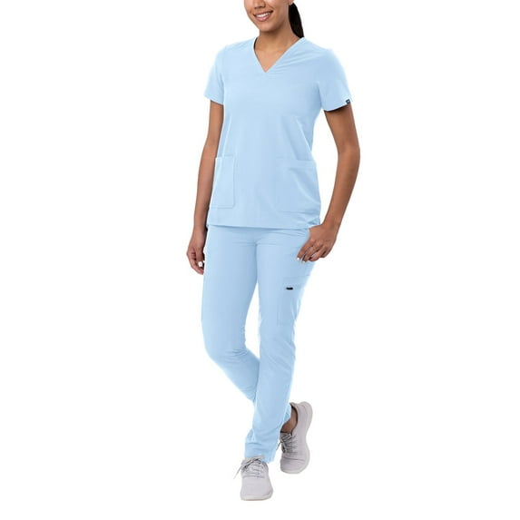 Adar Addition Go-Basic Scrub Set For Women - Slim V-Neck Scrub Top & Skinny Cargo Scrub Pants - A9200 - Sky Blue - 2X