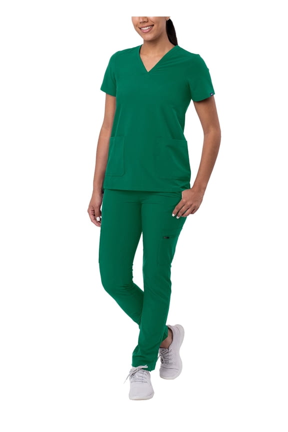 Addition Go-Basic Scrub Set For Women - Slim V-Neck Scrub Top & Skinny Cargo Scrub Pants - A9200 - Hunter Green - XXS