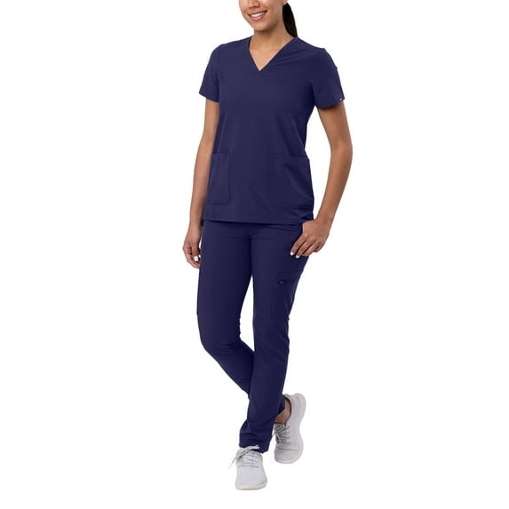 Adar Addition Go-Basic Scrub Set For Women - Slim V-Neck Scrub Top & Skinny Cargo Scrub Pants - A9200 - Navy - 3X