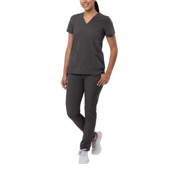 Adar Addition Go-Basic Scrub Set For Women - Slim V-Neck Scrub Top & Skinny Cargo Scrub Pants - A9200 - Pewter - XS