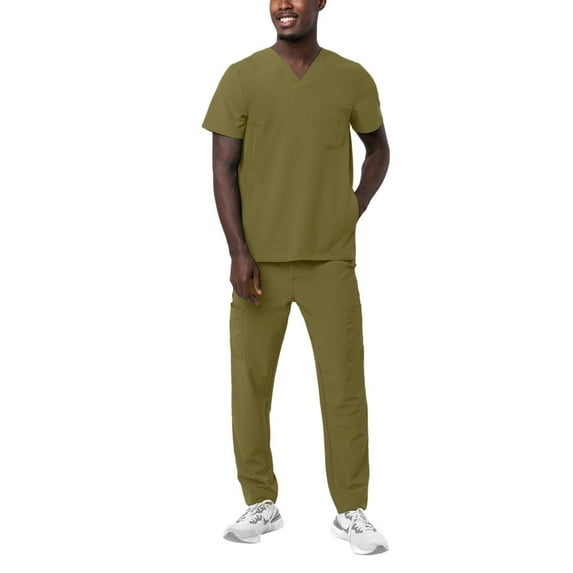 Adar Addition Go-Everyday Scrub Set For Men - Stylish Scrub Top & Cargo Scrub Pants - A9800 - Martini Olive - XS