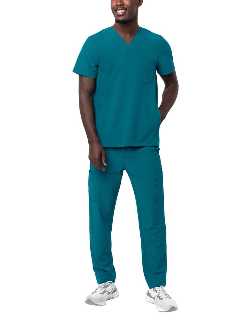 Adar Addition Go-Everyday Men's Scrub Set – Stylish A9800 Top & Cargo Pants (Solid Polyester, New With Tags)