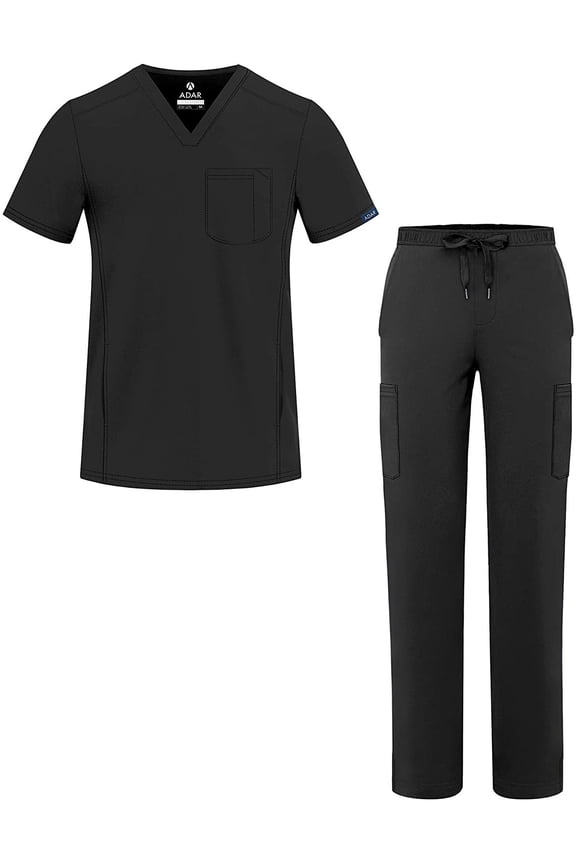 Addition Go-Everyday Scrub Set For Men - Stylish Scrub Top & Cargo Scrub Pants - A9800 - Black - L