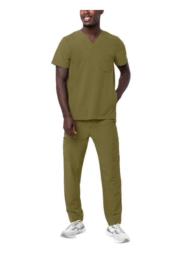 A Adar Medical Uniform V Neckline Scrub Set, Brown ( Men )