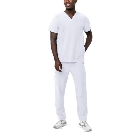 Adar Addition Go-Everyday Scrub Set For Men - Stylish Scrub Top & Cargo Scrub Pants - A9800 - White - XL