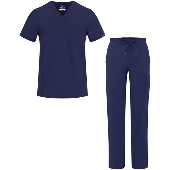 Adar Addition Go-Everyday Scrub Set For Men - Stylish Scrub Top & Cargo Scrub Pants - A9800 - Navy - XS