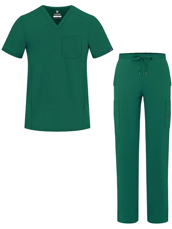 Addition Go-Everyday Scrub Set for Men - Stylish Scrub Top & Cargo Scrub Pants - A9800 - Hunter Green - L