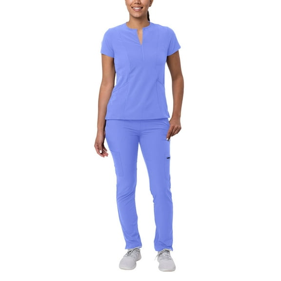 Adar Addition Go-Higher Scrub Set For Women - Notched V-Neck Scrub Top & Skinny Cargo Scrub Pants