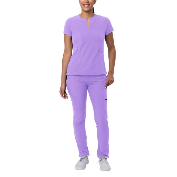 Adar Addition Go-Higher Scrub Set For Women - Notched V-Neck Scrub Top & Skinny Cargo Scrub Pants - A9600 - Lavender - XS