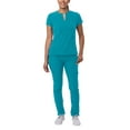 thumbnail image 1 of Adar Addition Go-Higher Scrub Set For Women - Notched V-Neck Scrub Top & Skinny Cargo Scrub Pants - A9600 - Teal Blue - S, 1 of 7