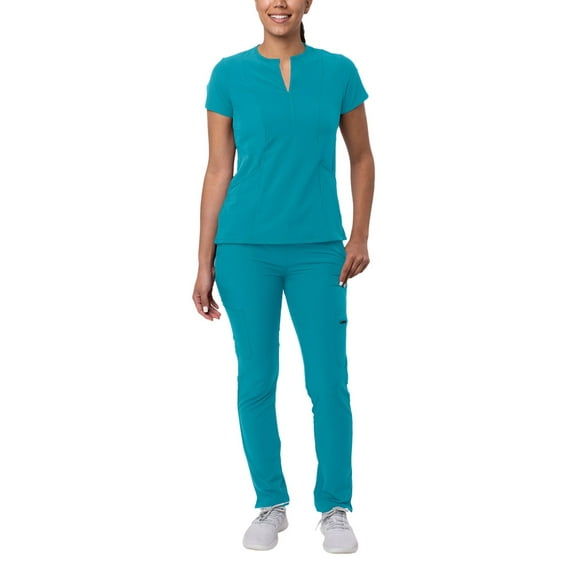 Adar Addition Go-Higher Scrub Set For Women - Notched V-Neck Scrub Top & Skinny Cargo Scrub Pants - A9600 - Teal Blue - S