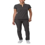 Adar Uniforms, Addition Go-Higher Scrub Set For Women - Notched V-Neck Scrub Top & Skinny Cargo Scrub Pants - A9600 - Pewter - L
