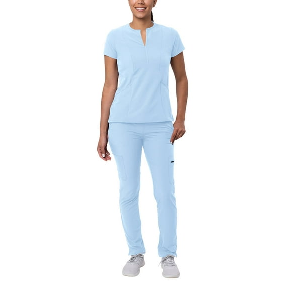 Adar Addition Go-Higher Scrub Set For Women - Notched V-Neck Scrub Top & Skinny Cargo Scrub Pants - A9600 - Sky Blue - L