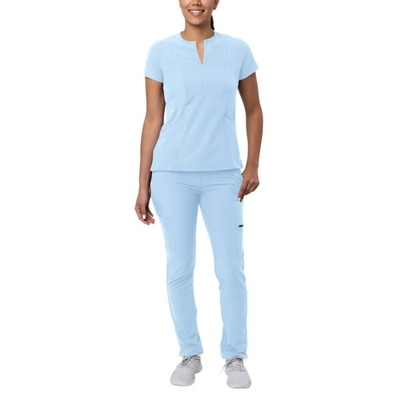 Adar Addition Go-Higher Scrub Set For Women - Notched V-Neck Scrub Top & Skinny Cargo Scrub Pants