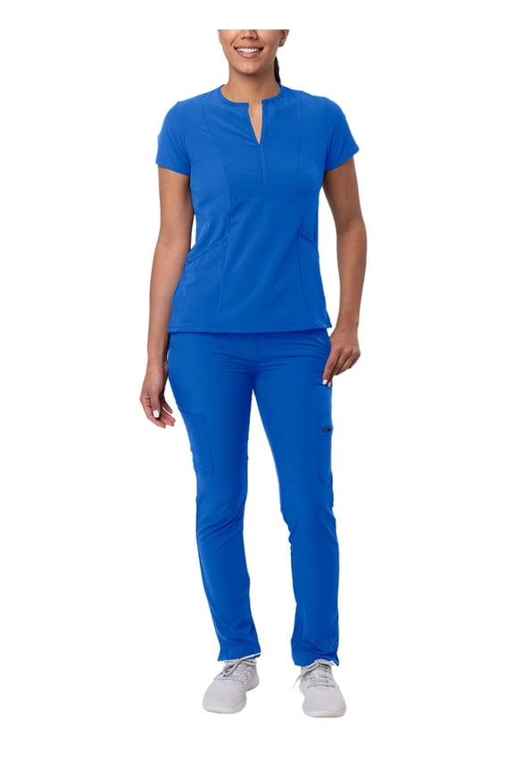 Addition Go-Higher Scrub Set For Women - Notched V-Neck Scrub Top & Skinny Cargo Scrub Pants - A9600 - Royal Blue - S