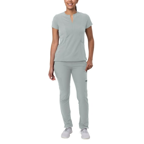 Adar Addition Go-Higher Scrub Set For Women - Notched V-Neck Scrub Top & Skinny Cargo Scrub Pants - A9600 - Silver Gray - M