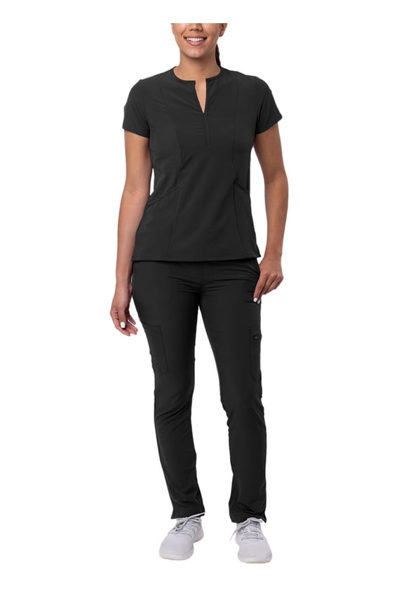 Addition Go-Higher Scrub Set For Women - Notched V-Neck Scrub Top & Skinny Cargo Scrub Pants - A9600 - Black - 2X