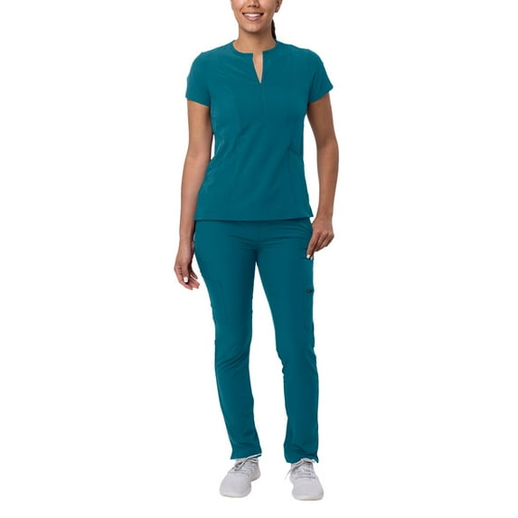 Adar Addition Go-Higher Scrub Set For Women - Notched V-Neck Scrub Top & Skinny Cargo Scrub Pants - A9600 - Caribbean Blue - XL