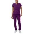 thumbnail image 1 of Adar Addition Go-Higher Scrub Set For Women - Notched V-Neck Scrub Top & Skinny Cargo Scrub Pants - A9600 - Eggplant - L, 1 of 7