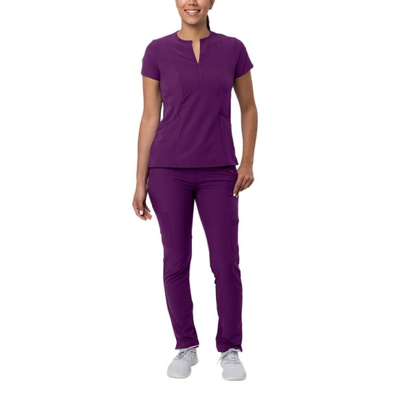 Adar Addition Go-Higher Scrub Set For Women - Notched V-Neck Scrub Top & Skinny Cargo Scrub Pants - A9600 - Eggplant - L