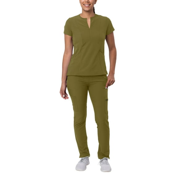 Adar Addition Go-Higher Scrub Set For Women - Notched V-Neck Scrub Top & Skinny Cargo Scrub Pants