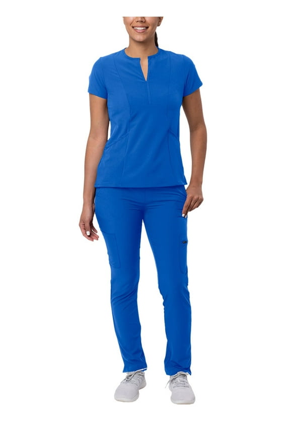 Addition Go-Higher Scrub Set For Women - Notched V-Neck Scrub Top & Skinny Cargo Scrub Pants - A9600 - Royal Blue - L
