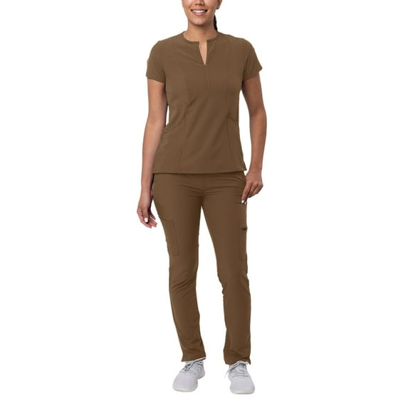 Adar Addition Go-Higher Scrub Set For Women - Notched V-Neck Scrub Top & Skinny Cargo Scrub Pants - A9600 - Mocha Quartz - L