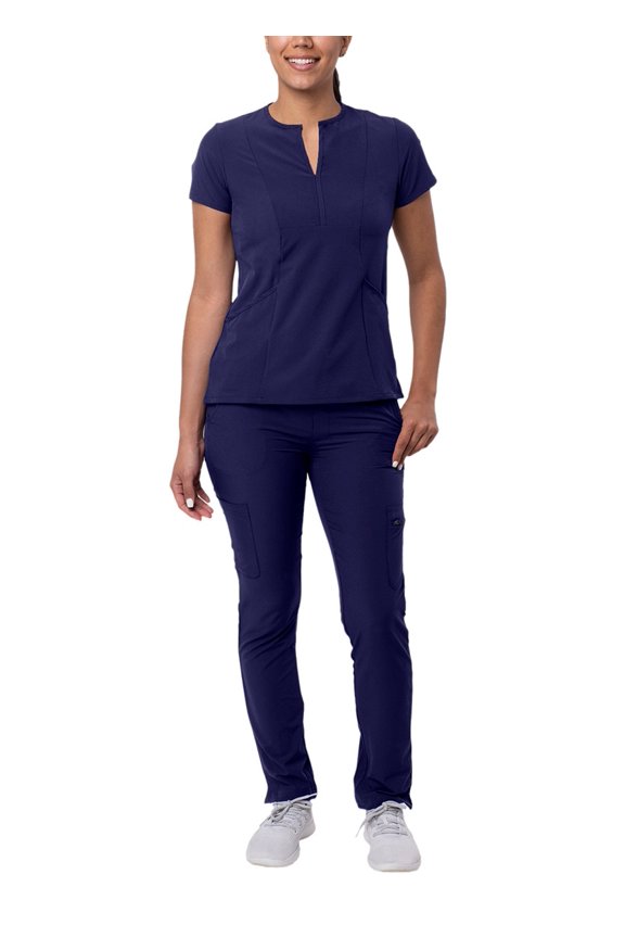 Addition Go-Higher Scrub Set For Women - Notched V-Neck Scrub Top & Skinny Cargo Scrub Pants - A9600 - Navy - 2X
