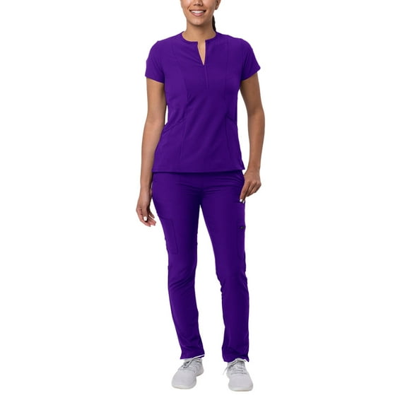 Adar Addition Go-Higher Scrub Set For Women - Notched V-Neck Scrub Top & Skinny Cargo Scrub Pants - A9600 - Grape - XXS