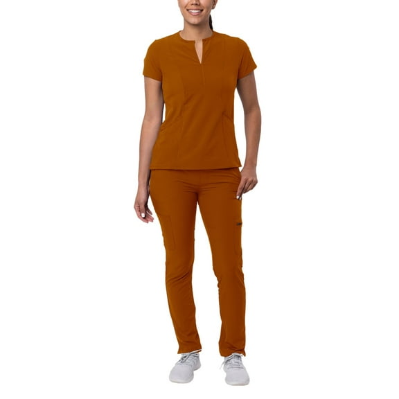 Adar Addition Go-Higher Scrub Set For Women - Notched V-Neck Scrub Top & Skinny Cargo Scrub Pants