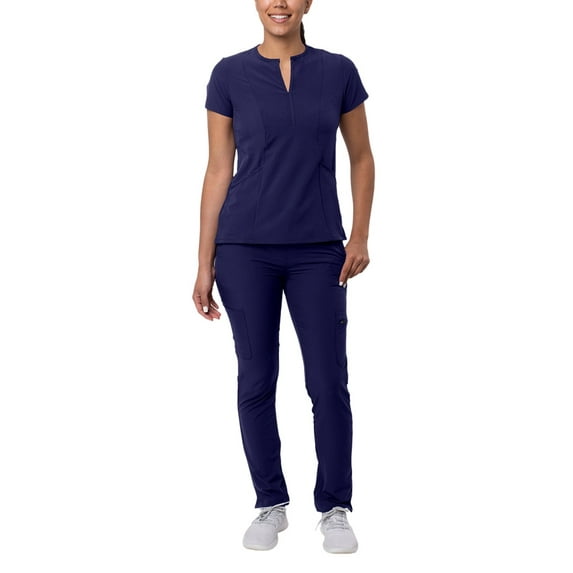Adar Addition Go-Higher Scrub Set For Women - Notched V-Neck Scrub Top & Skinny Cargo Scrub Pants - A9600 - Navy - 3X
