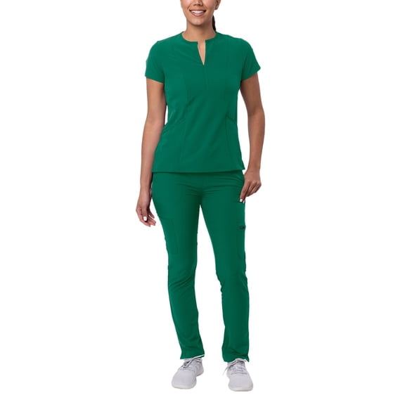 Adar Addition Go-Higher Scrub Set For Women - Notched V-Neck Scrub Top & Skinny Cargo Scrub Pants - A9600 - Hunter Green - L