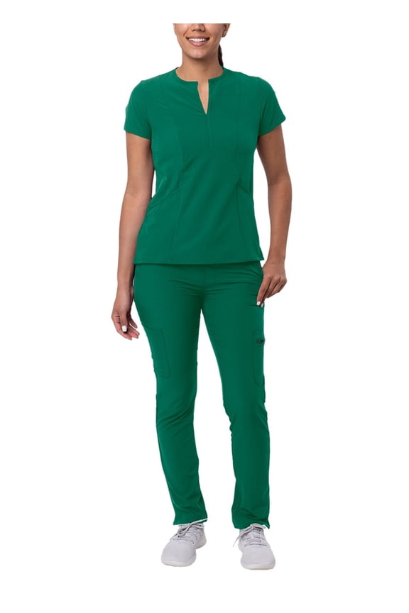 Addition Go-Higher Scrub Set For Women - Notched V-Neck Scrub Top & Skinny Cargo Scrub Pants - A9600 - Hunter Green - M