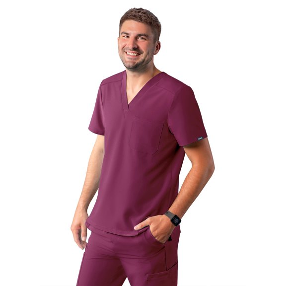 Adar Addition Scrubs For Men - Classic V-Neck Scrub Top - A6006 - Wine - S