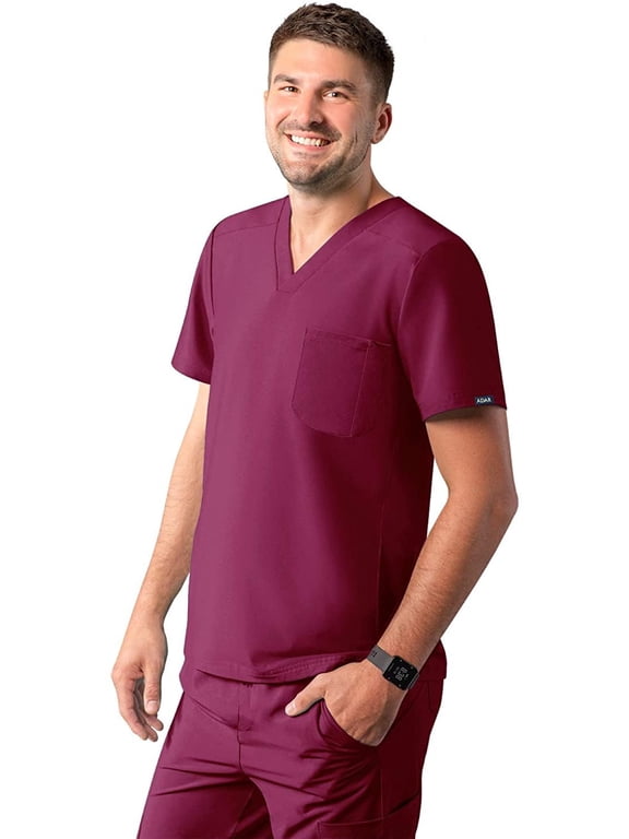 Addition Scrubs for Men - Modern Multi Pocket V-Neck Scrub Top - A6010 - Wine - XXS