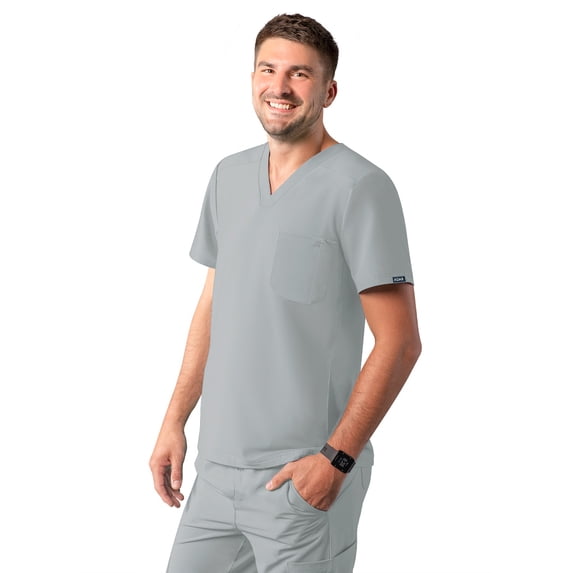 Adar Addition Scrubs For Men - Modern Multi Pocket V-Neck Scrub Top