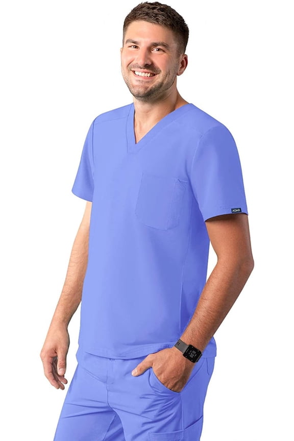 Addition Scrubs for Men - Modern Multi Pocket V-Neck Scrub Top - A6010 - Ceil Blue - 3X