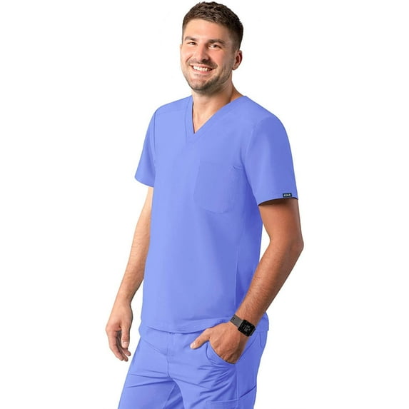 Adar Addition Scrubs for Men - Modern Multi Pocket V-Neck Scrub Top - A6010 - Ceil Blue - XXS