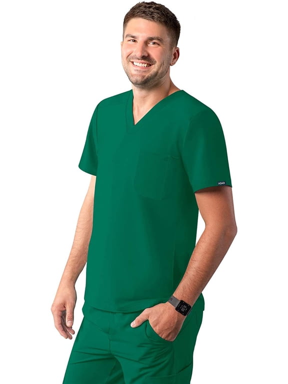 Addition Scrubs for Men - Modern Multi Pocket V-Neck Scrub Top - A6010 - Hunter Green - 2X