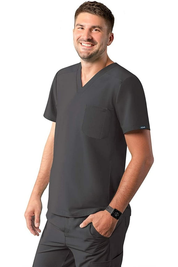Addition Scrubs for Men - Modern Multi Pocket V-Neck Scrub Top - A6010 - Pewter - M