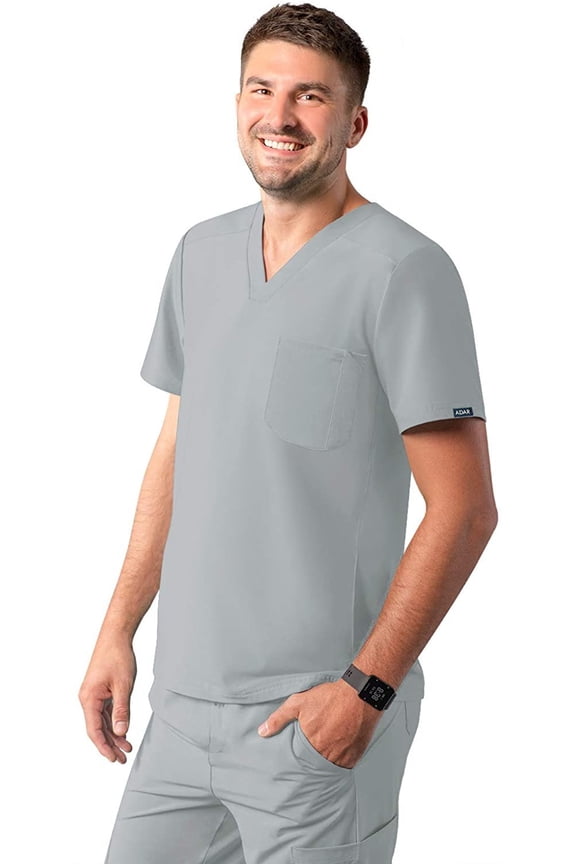 Addition Scrubs for Men - Modern Multi Pocket V-Neck Scrub Top - A6010 - Silver Gray - XXS