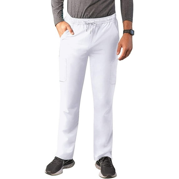 Adar Addition Scrubs for Men - Slim Leg Cargo Drawstring Scrub Pants - A6106 - White - 3X