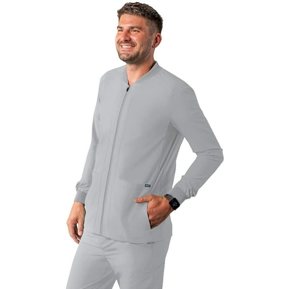 Adar Addition Scrubs for Men - Zippered Bomber Scrub Jacket - A6206 - Silver Gray - XL